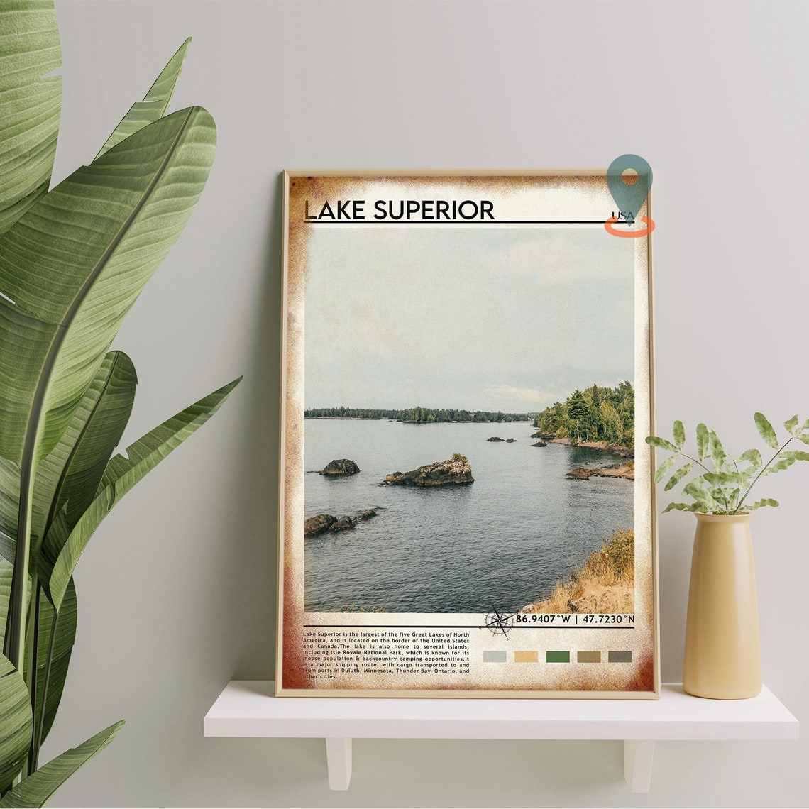 Lake Superior Great Lakes Rocky Shoreline Pine Forest Travel Poster - Image 2