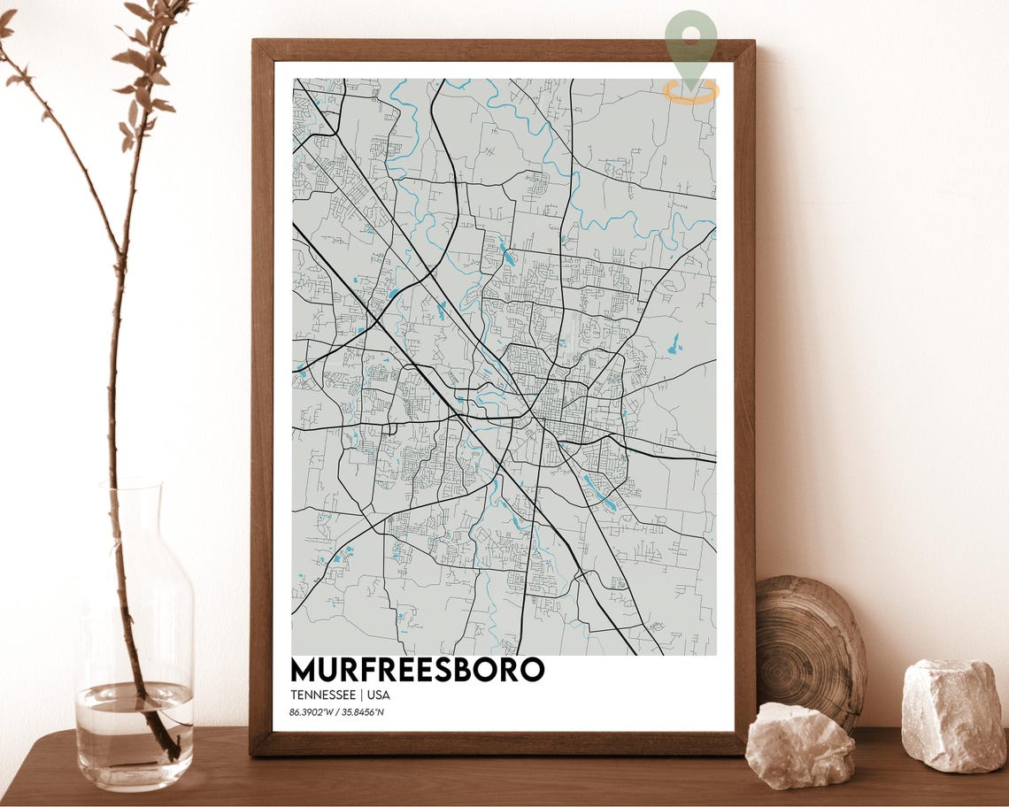 Murfreesboro Tennessee Forest Green Modern City Map Art Poster - Image 2