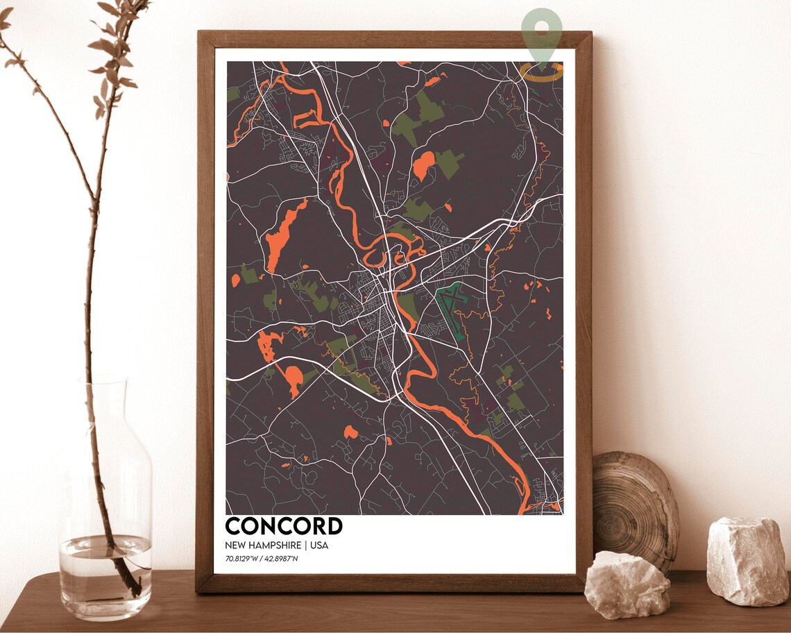 Concord New Hampshire Dark Green Capital City Map Art Poster - Image 5