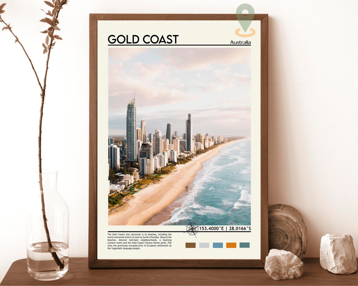 Gold Coast Australia Surfers Paradise Beach Skyline Surf Travel Poster