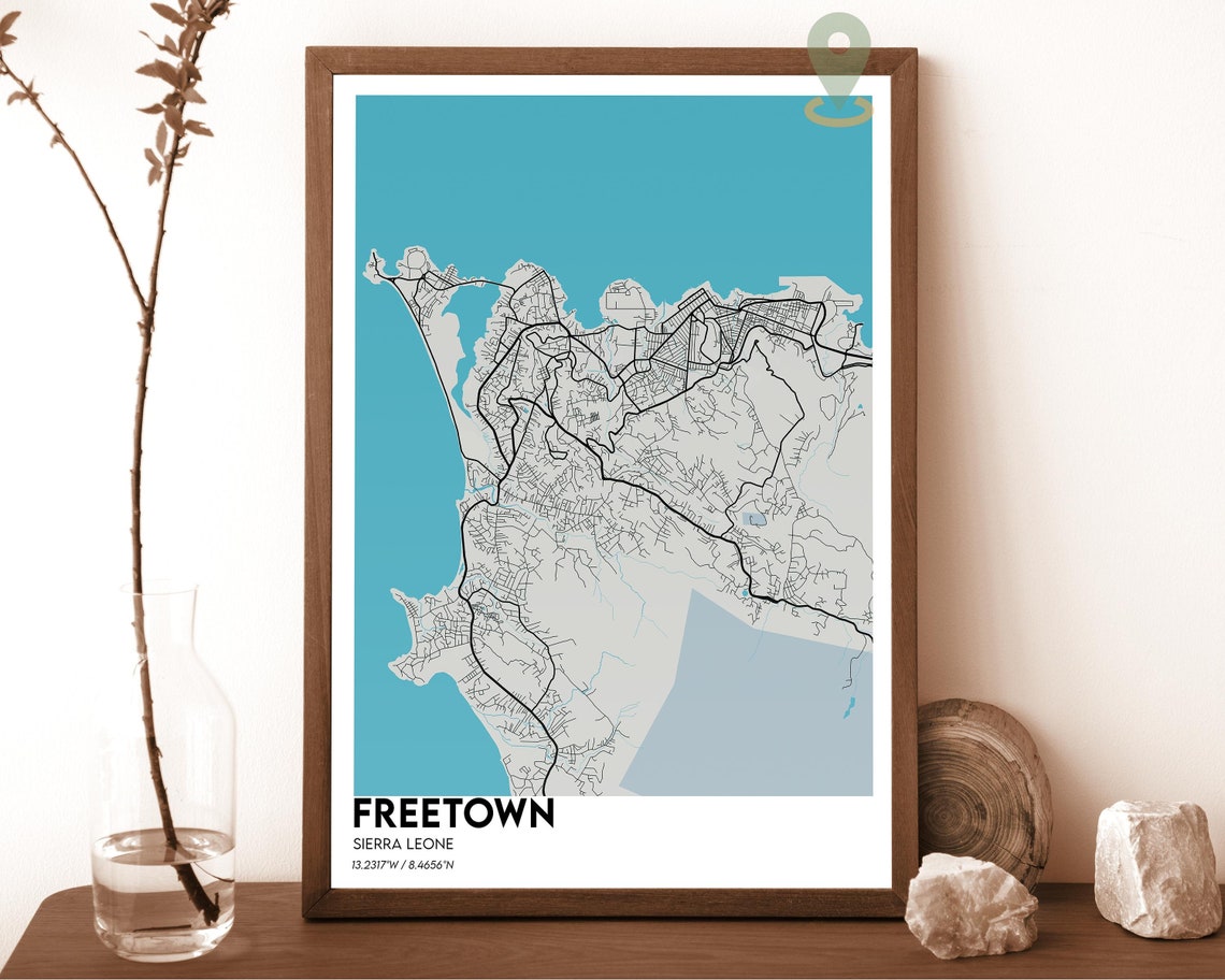 Freetown Sierra Leone Cream Teal Coastal City Map Home Decor Poster - Image 2