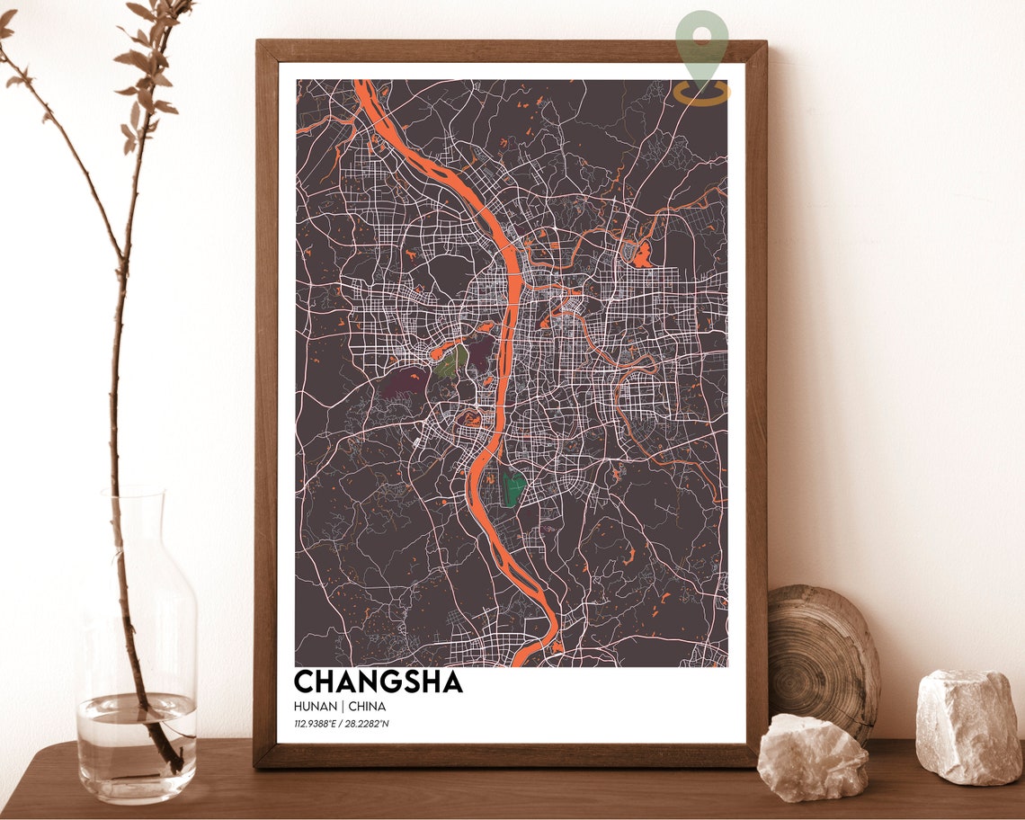 Changsha Hunan China Green Xiang River Modern City Map Design Poster - Image 4