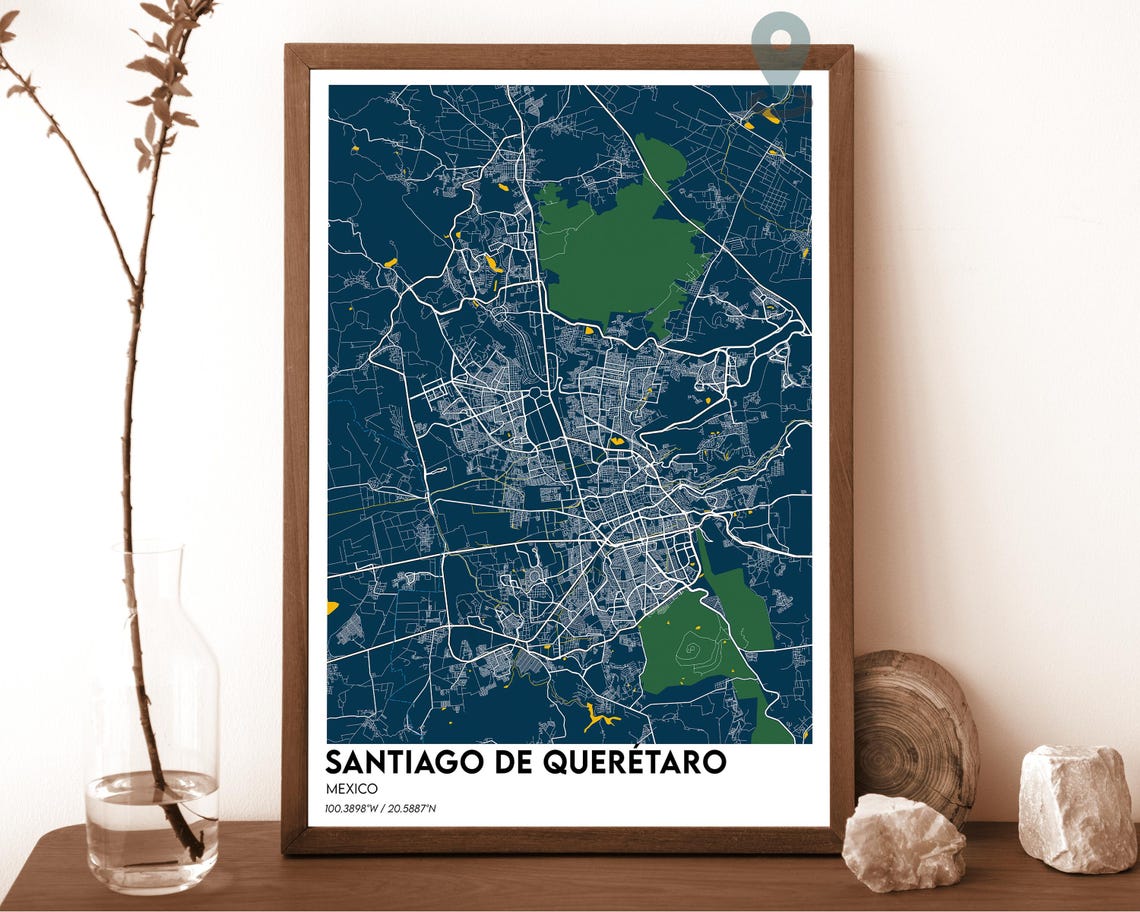 Santiago de Queretaro Mexico Crimson Red City Map Home Decor Poster - Image 6
