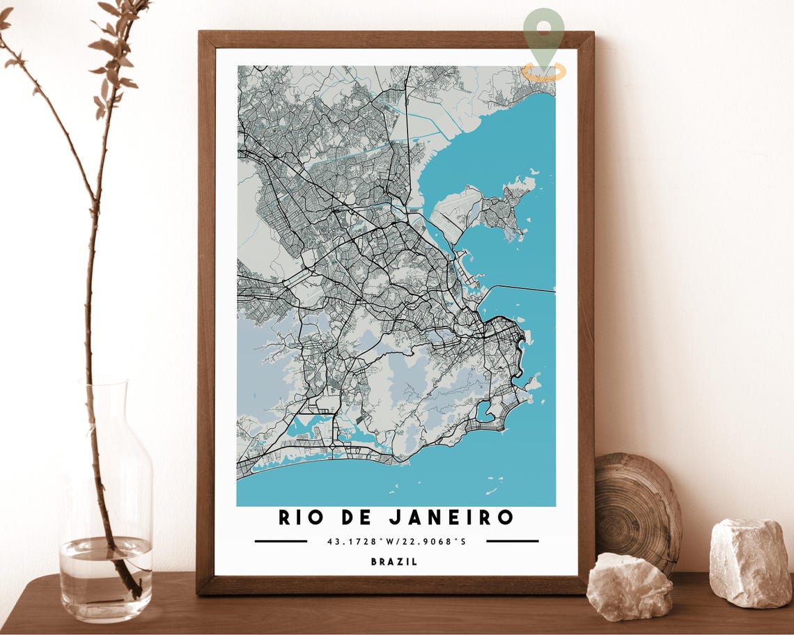 Rio de Janeiro Brazil Navy Gold Coastal Street Map Bold Wall Art - Image 6