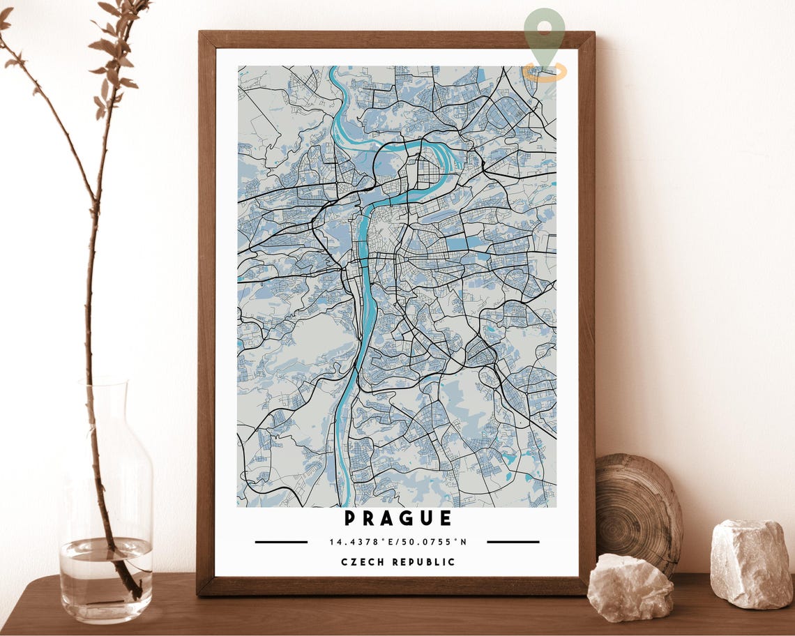 Prague Czech Republic Teal Orange River Street Map Bold Wall Art - Image 6
