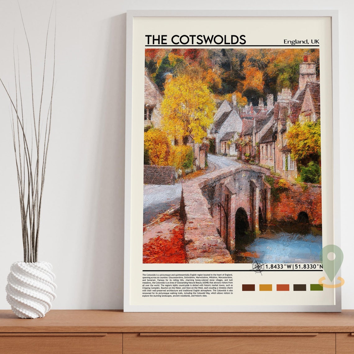 The Cotswolds England Autumn Village Stone Bridge Travel Poster - Image 5