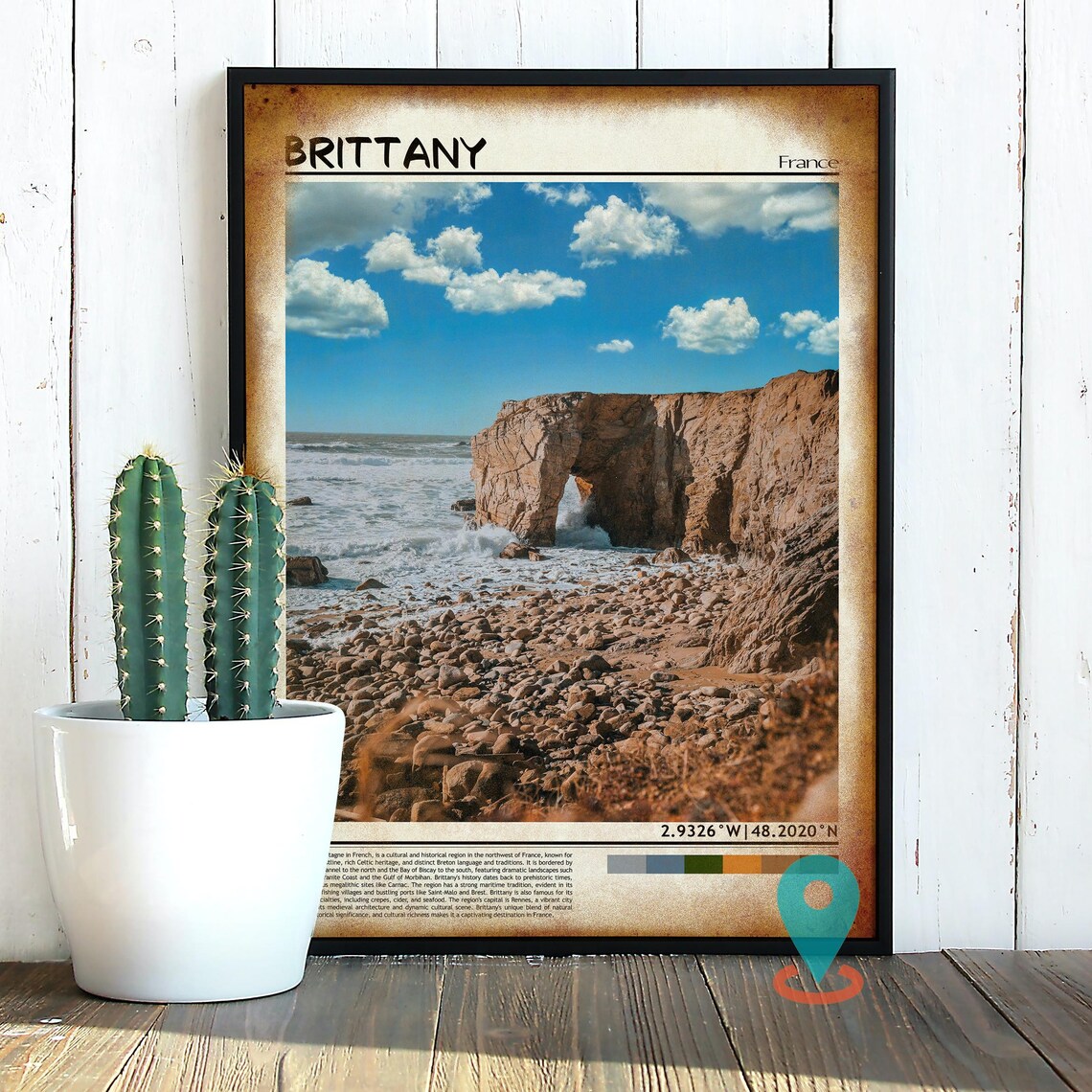 Brittany France Rugged Rocky Coastline Sea Arch Ocean Poster - Image 2