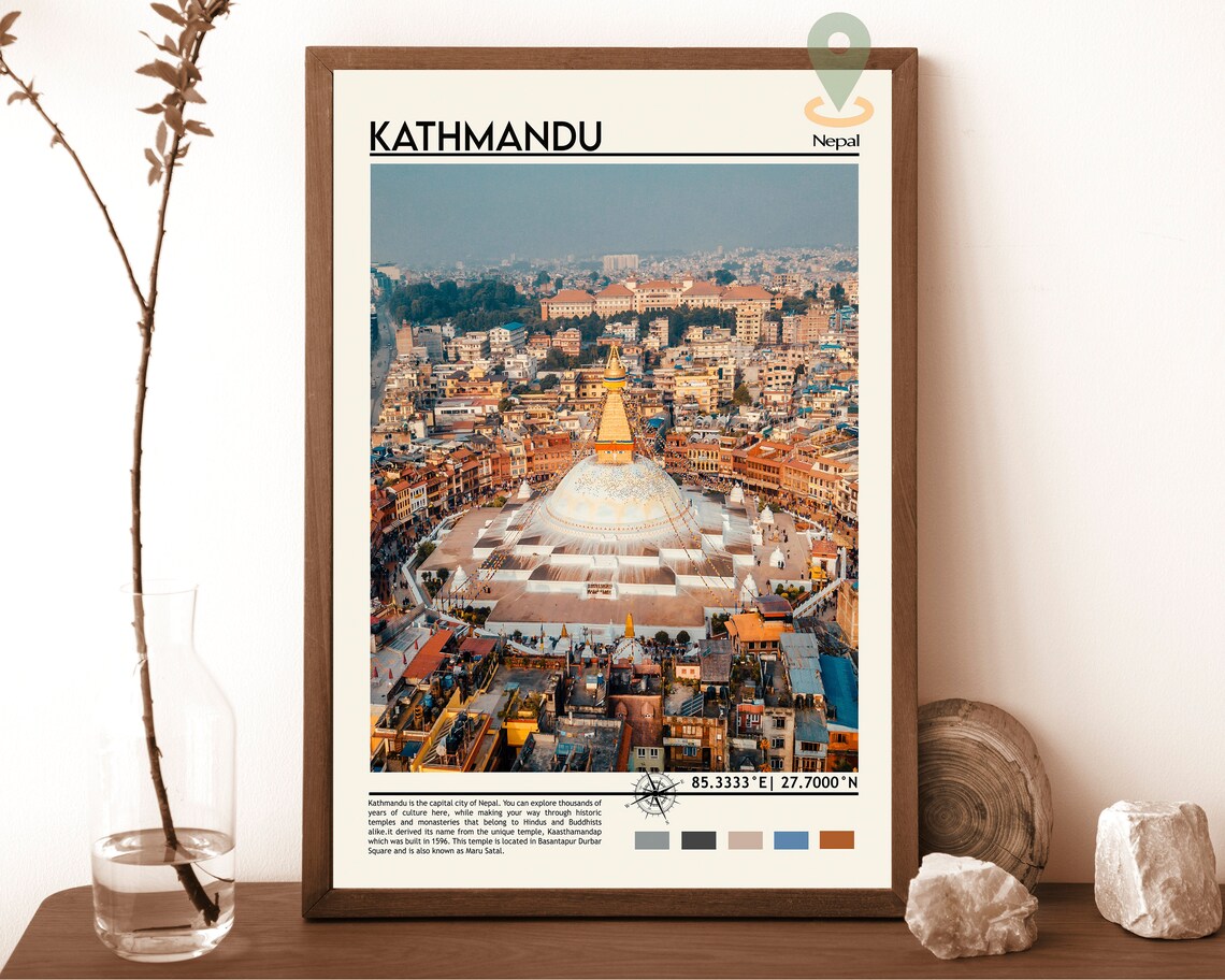 Kathmandu Nepal Boudhanath Stupa Aerial City View Travel Print