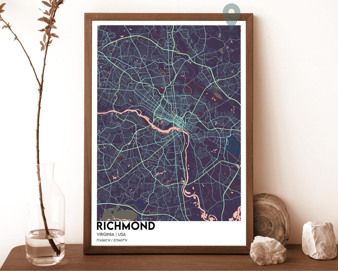Richmond Virginia Maroon Cream Vintage City Map Home Decor Poster - Image 3