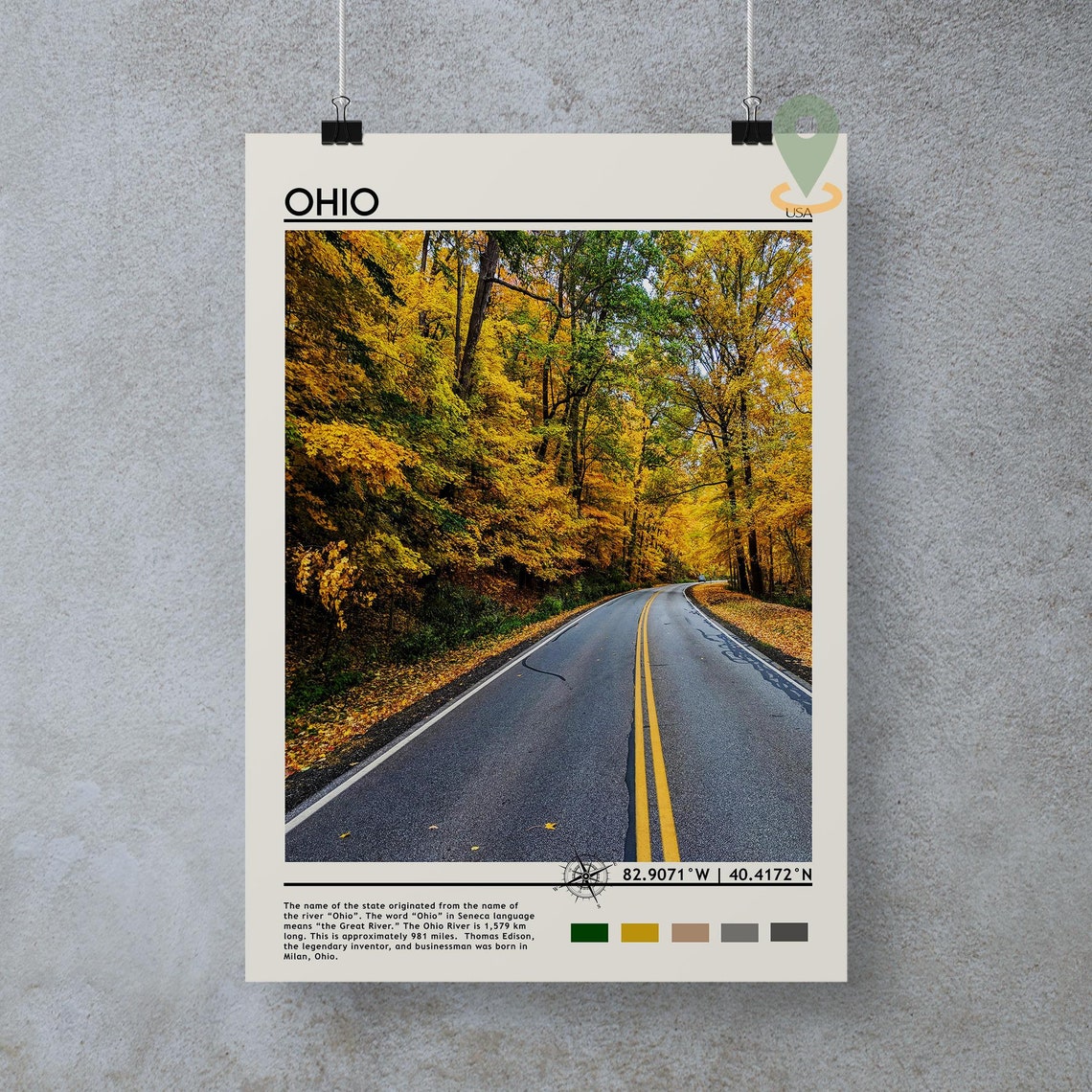 Ohio USA Autumn Road Fall Foliage Golden Forest Drive Travel Poster - Image 3