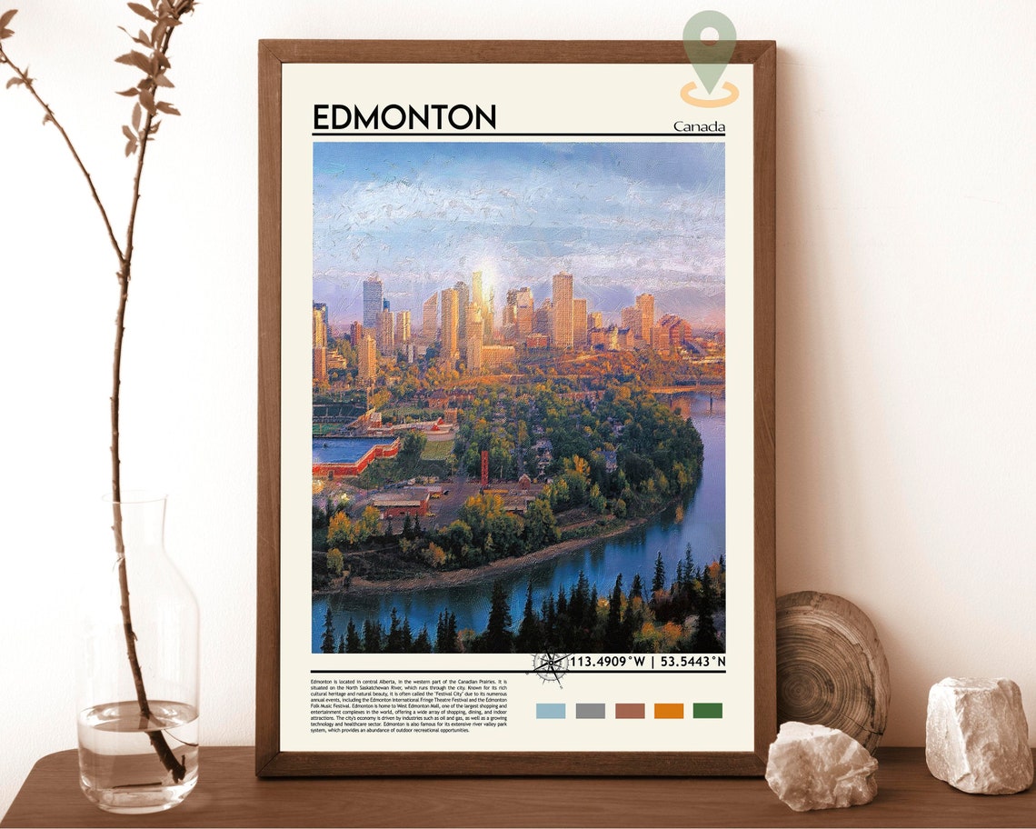 Edmonton Alberta Canada City Skyline Over Green River Valley Poster