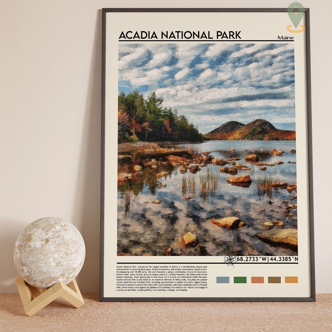 Acadia National Park Maine Scenic Rocky Lake Shore Travel Poster - Image 3