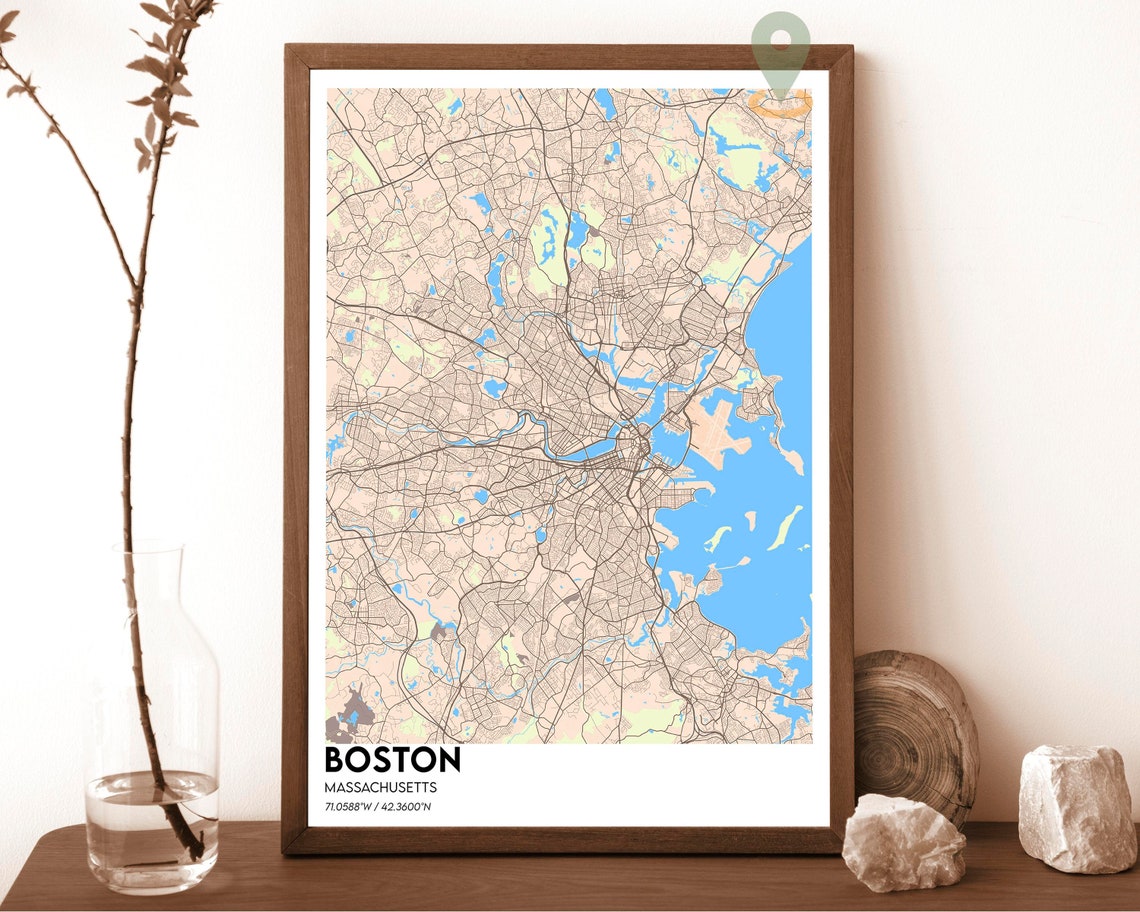 Boston Massachusetts City Map Poster Navy Gold Modern Coastal Art - Image 3