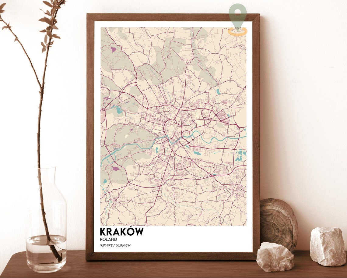 Krakow Poland Soft Blue Modern Minimalist City Street Map Wall Art - Image 2