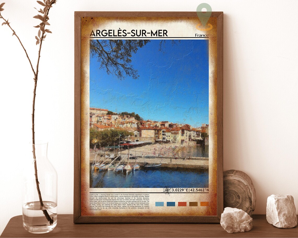 Argeles sur Mer France Harbor Old Town Painted Vintage Travel Poster - Image 6