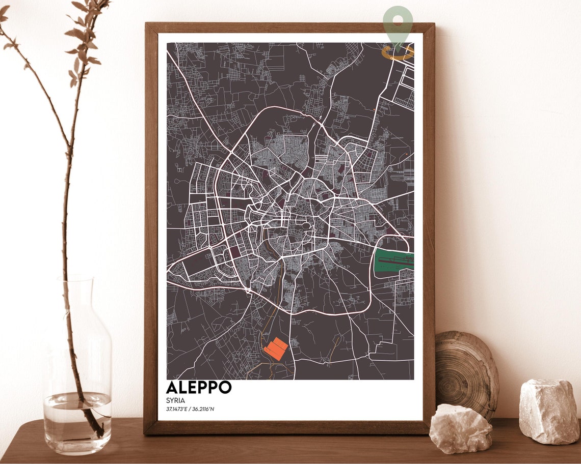Aleppo Syria City Street Map Emerald Green Poster Wall Decor - Image 5