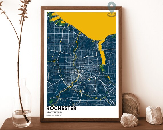 Rochester New York Navy Blue Golden Lake City Map Home Decor Poster