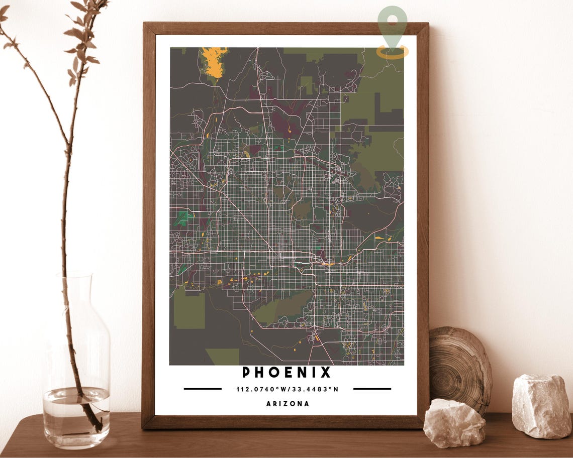 Phoenix Arizona USA Downtown Grid Dark Minimalist Map Poster - Image 4