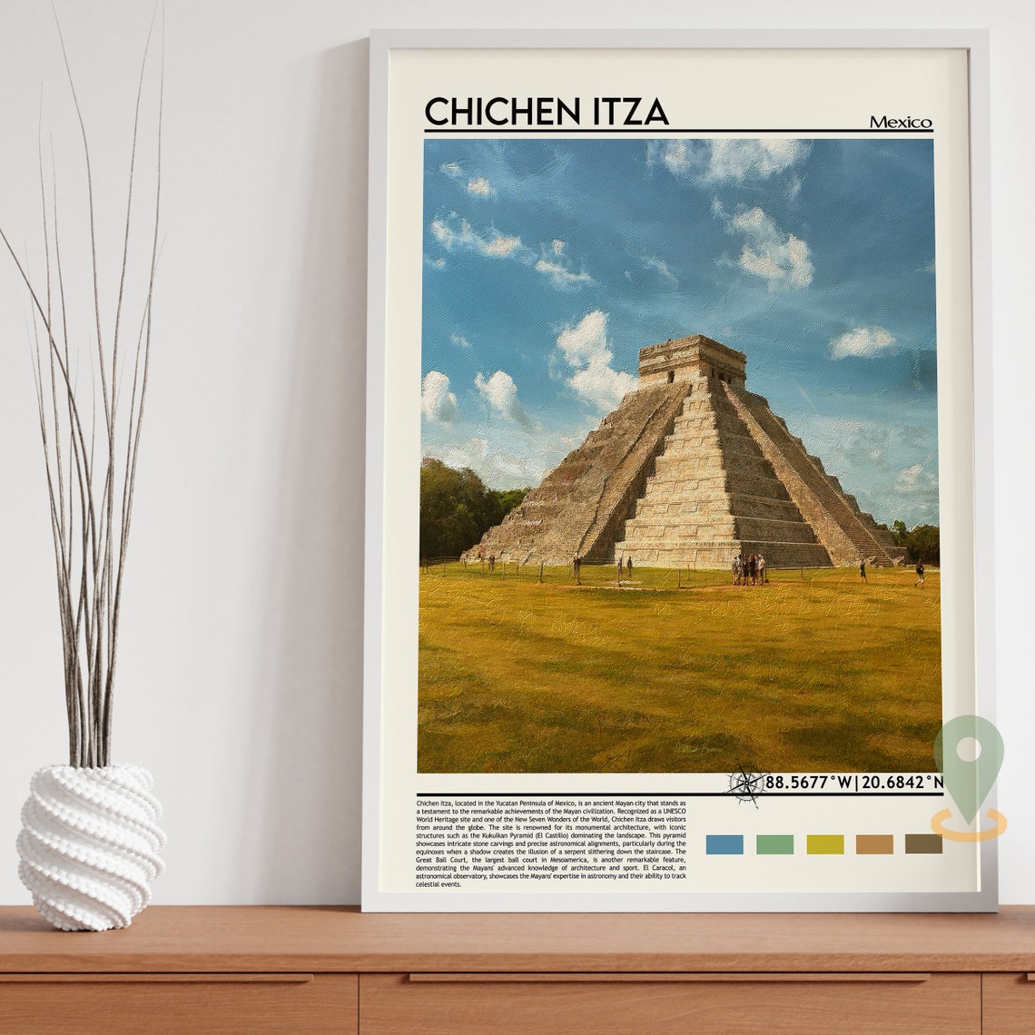 Chichen Itza Mexico Kukulkan Mayan Pyramid Travel Art Poster - Image 3