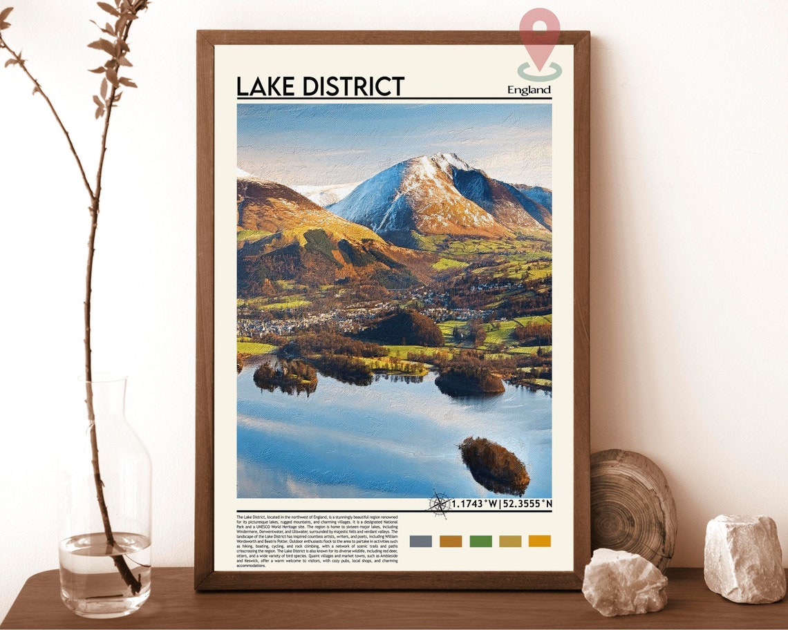 Lake District England Scenic Lakes Mountains Landscape Travel Print