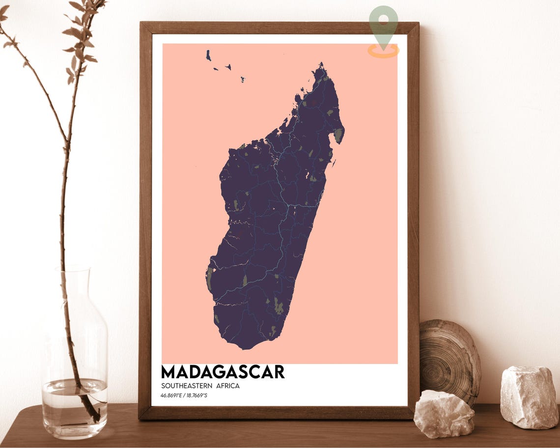 Madagascar Southeastern Africa Mustard Yellow Map Art Poster - Image 5