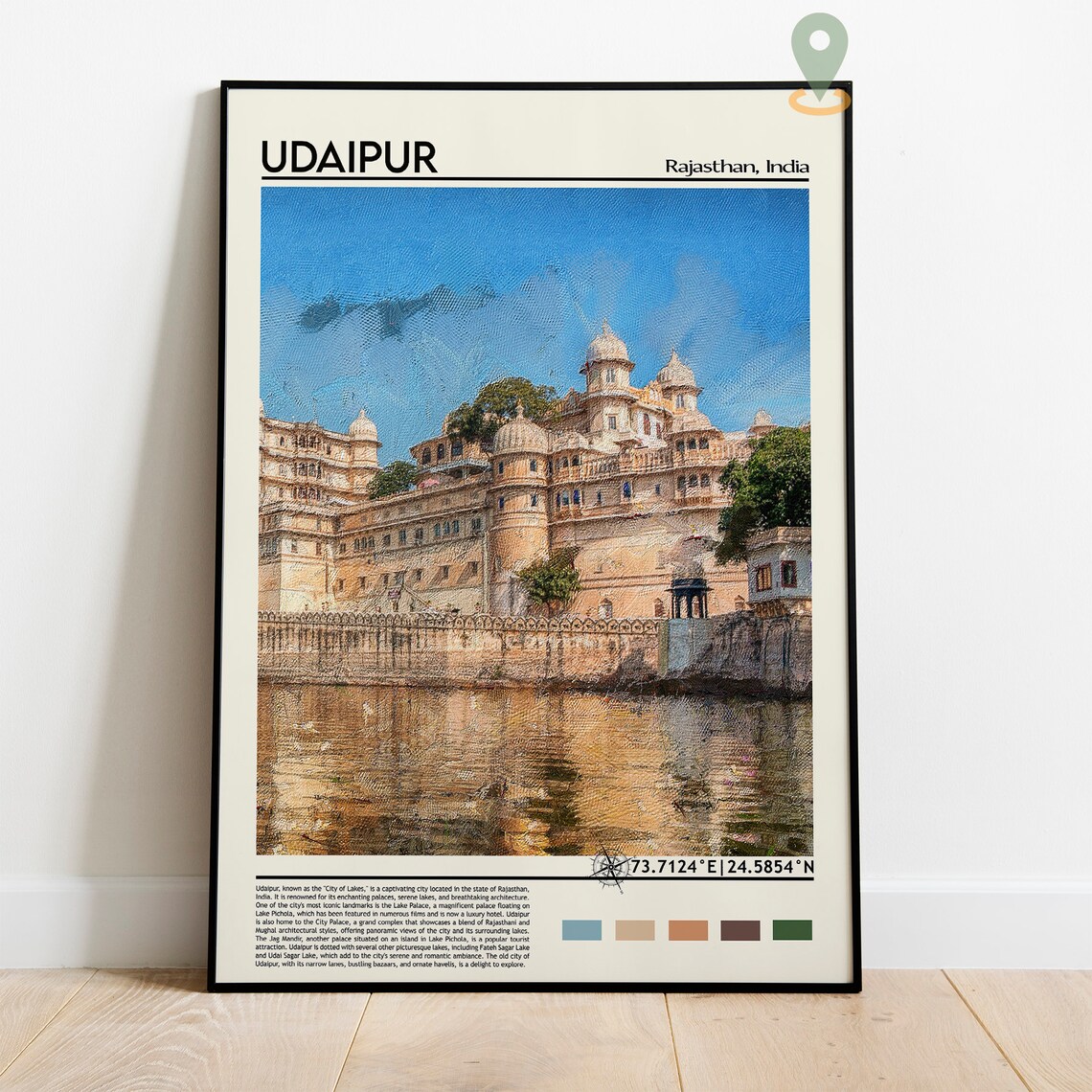 Udaipur India Lake Pichola City Palace Painting Travel Poster - Image 4