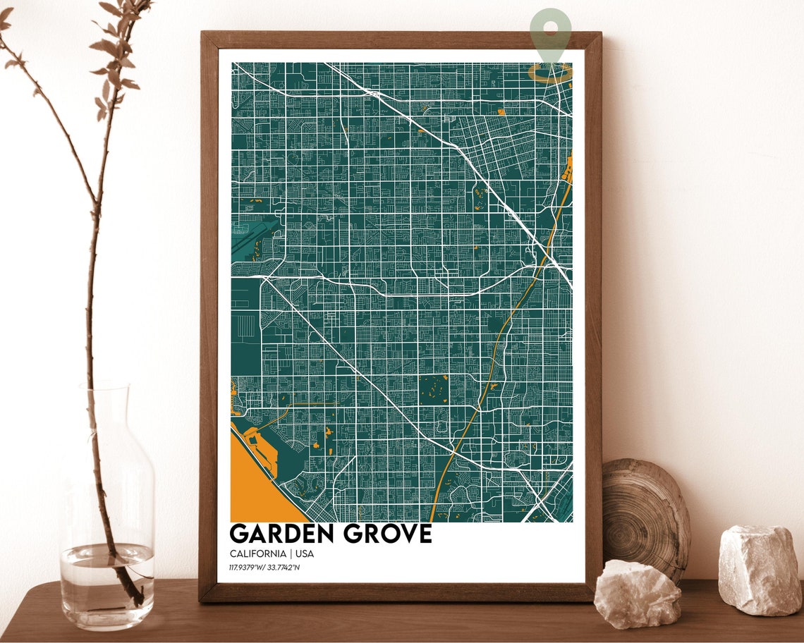 Garden Grove California Crimson White City Map Home Decor Poster - Image 4