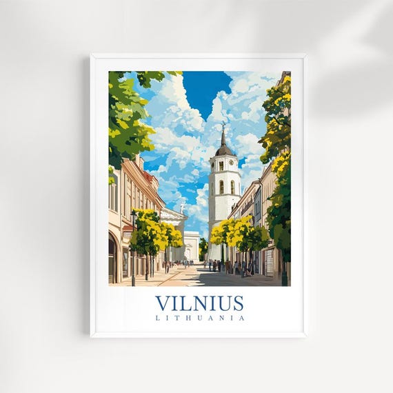 Vilnius Lithuania Print Baltic City Illustration Baroque Architecture