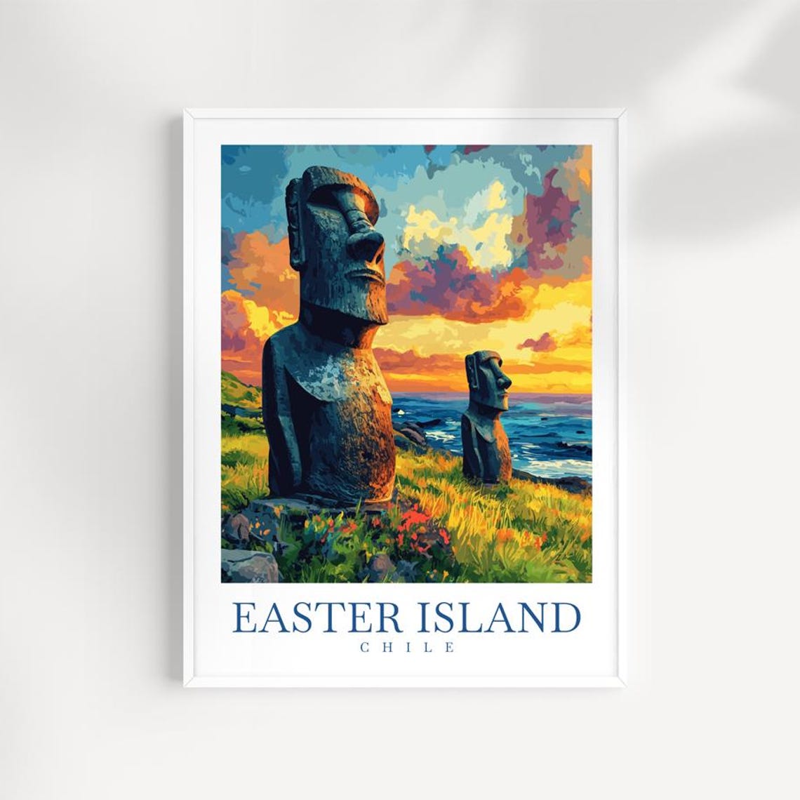 Easter Island Moai Statue Print Chile Travel Poster Pacific Decor