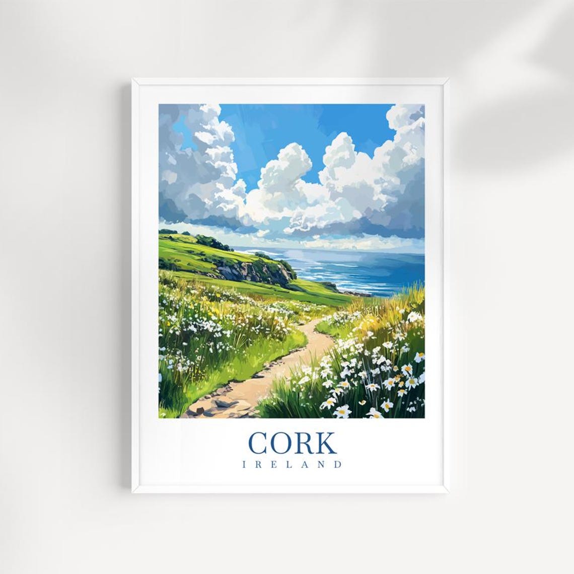 County Cork Ireland Coastal Path Travel Poster With Wildflower Trail