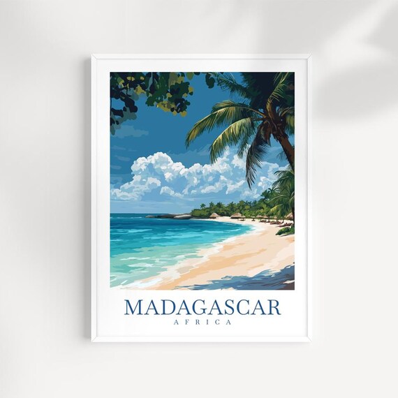 Madagascar Tropical Beach Palm Trees Ocean Paradise Travel Poster