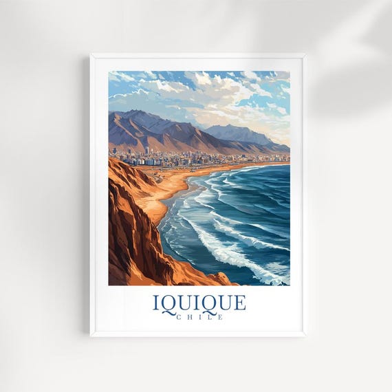 Iquique Chile Travel Print Coastal Desert Mountain Landscape