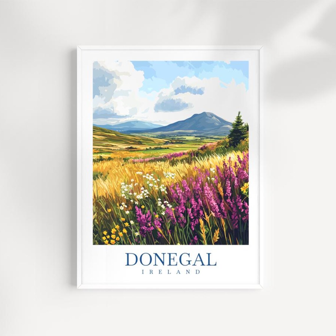 Donegal Ireland Heather Meadow And Mountain Travel Poster Golden Field