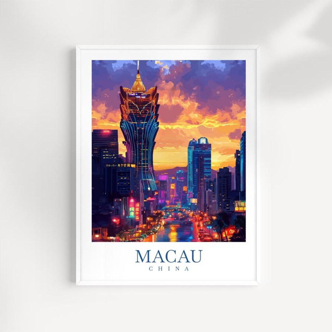 Macau China Travel Print Illustrated Cityscape Asian Architecture Art