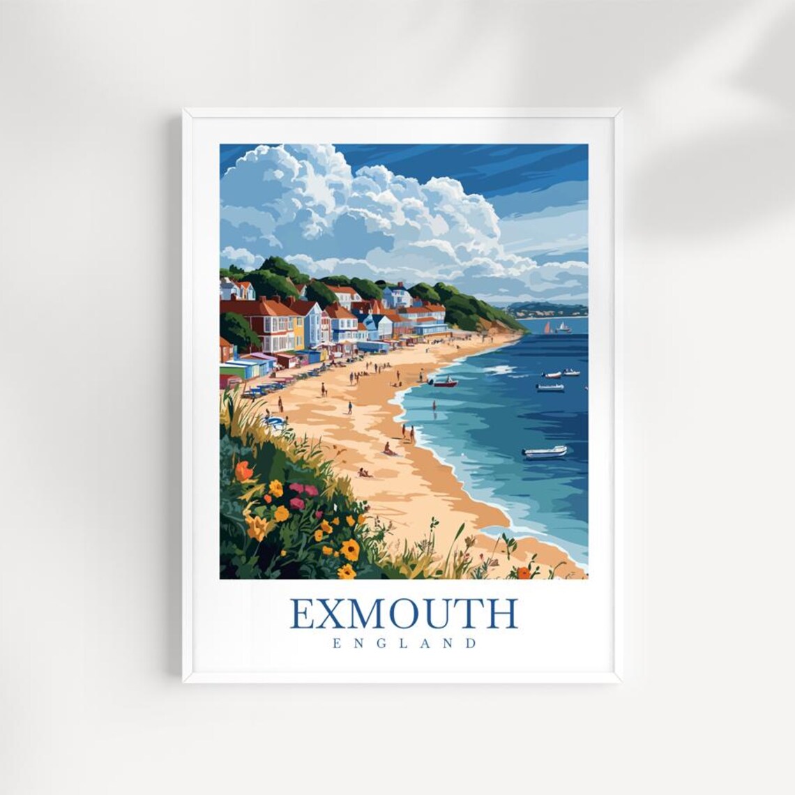 Exmouth England Sunny Summer Beach Day Illustrated Travel Poster