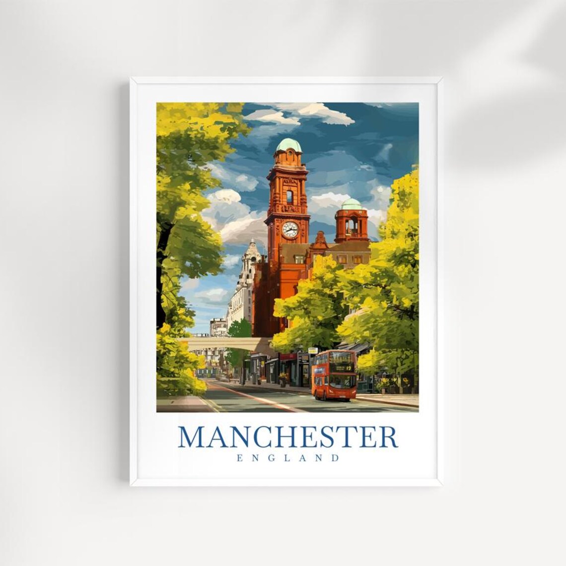 Manchester Cityscape Print Modern Uk Architecture Travel Poster