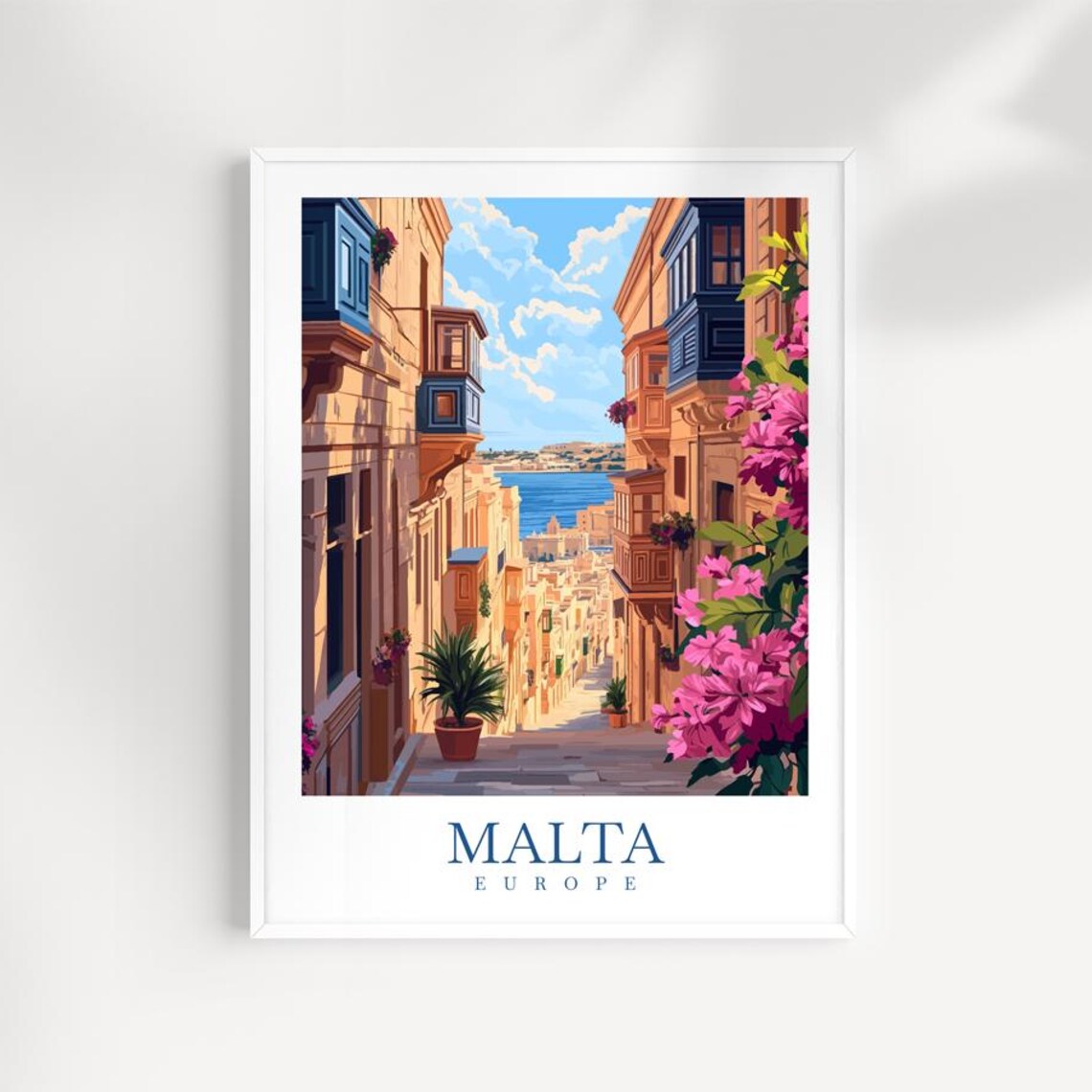 Malta Europe Travel Poster Charming Old Street Mediterranean Sea Art