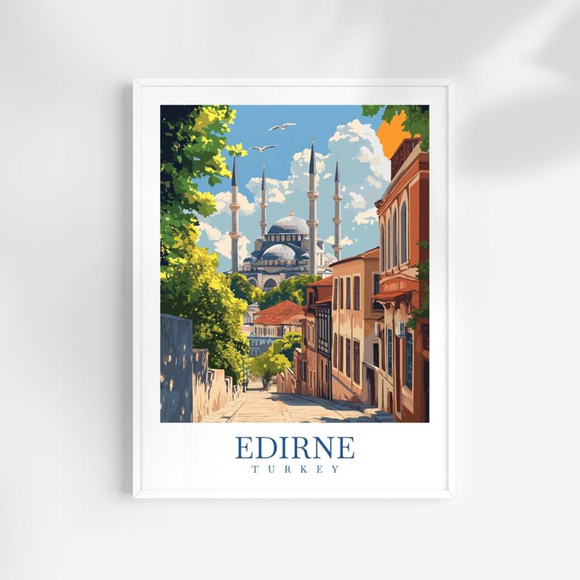 Edirne Turkey Print Ottoman Cityscape Selimiye Mosque Art