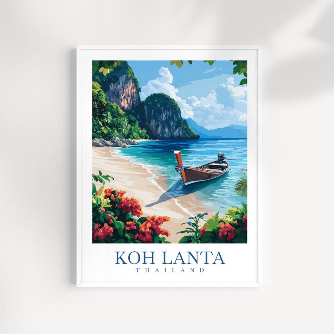 Koh Lanta Thailand Longtail Boat Cove Limestone Cliffs Poster