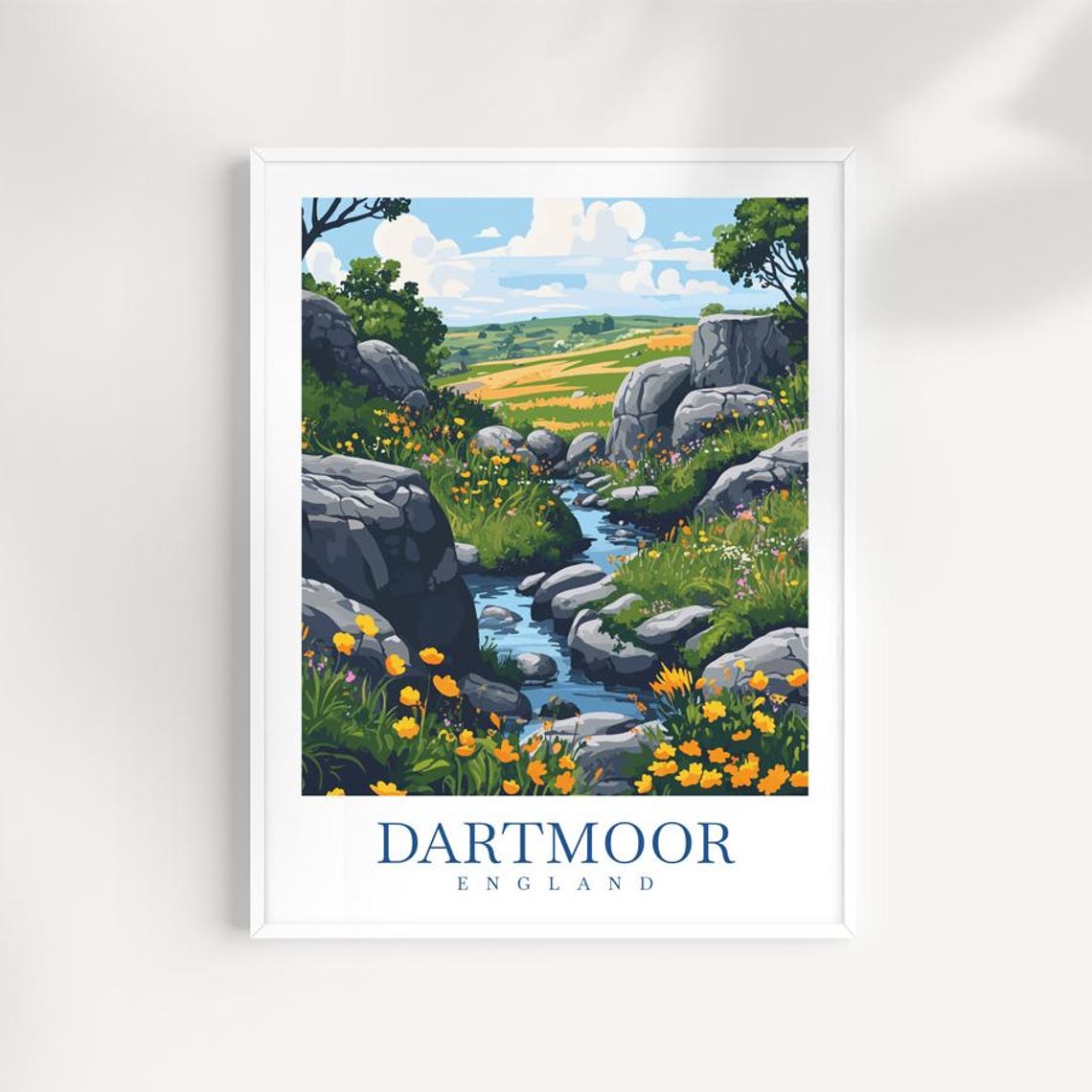 Dartmoor England Rocky Stream Wildflower Valley Travel Poster