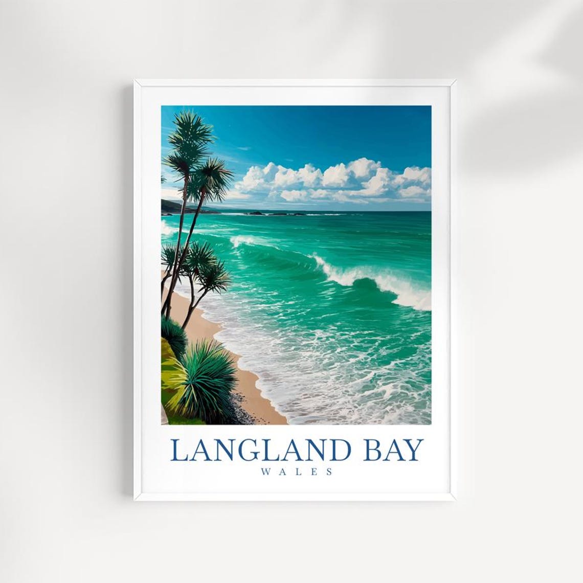 Langland Bay Wales Gower Turquoise Waves Surf Beach Travel Poster