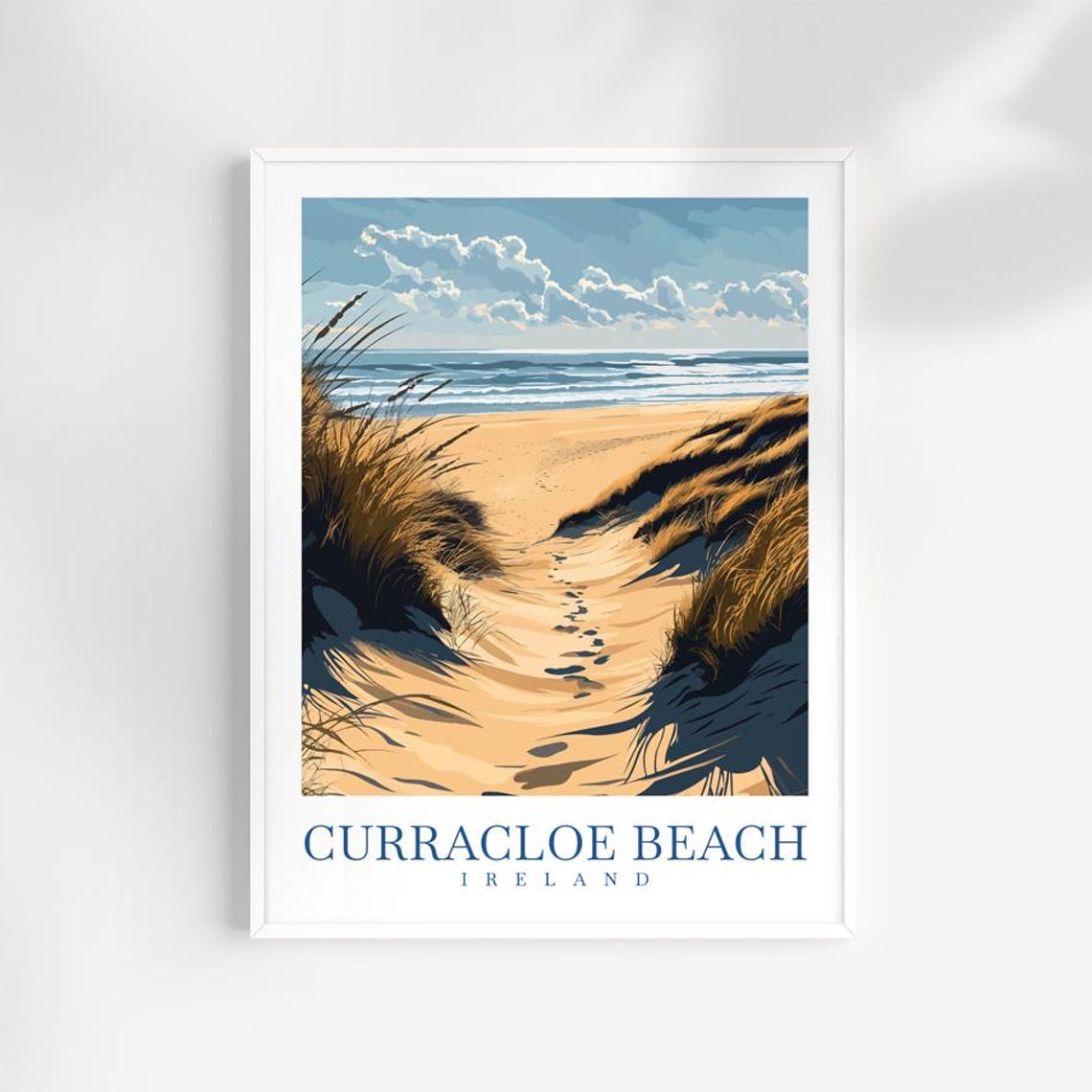 Curracloe Beach Ireland Sandy Dunes Illustrated Coastal Travel Poster