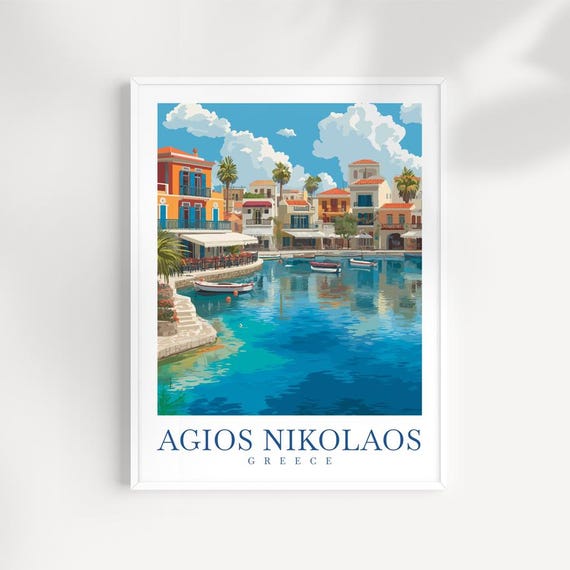 Agios Nikolaos Greece Print Minimalist Travel Poster