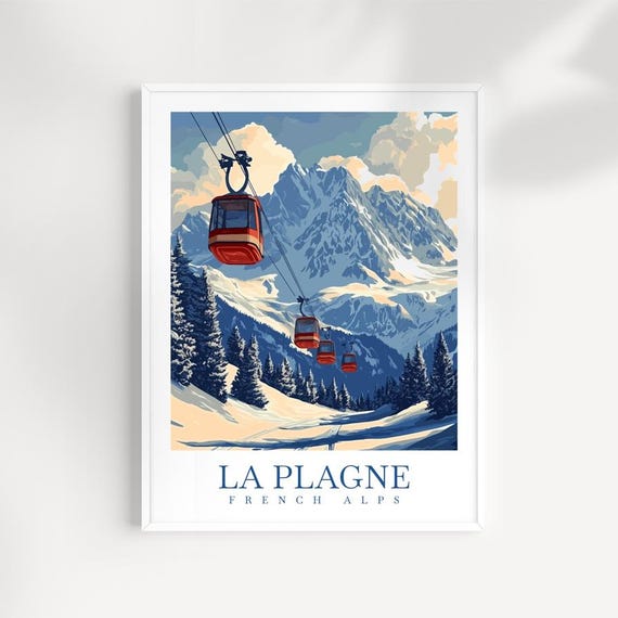 La Plagne Travel Print French Alps Ski Resort Poster
