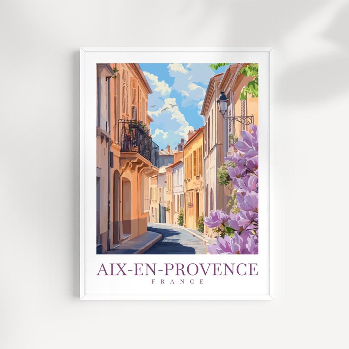 Aix-en-Provence France Flowering Street Balconies City Travel Poster