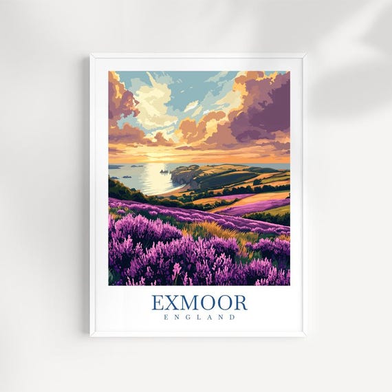 Exmoor England Wall Art Print Moorland Landscape Illustration Wild Nature Poster Uk Countryside Decor