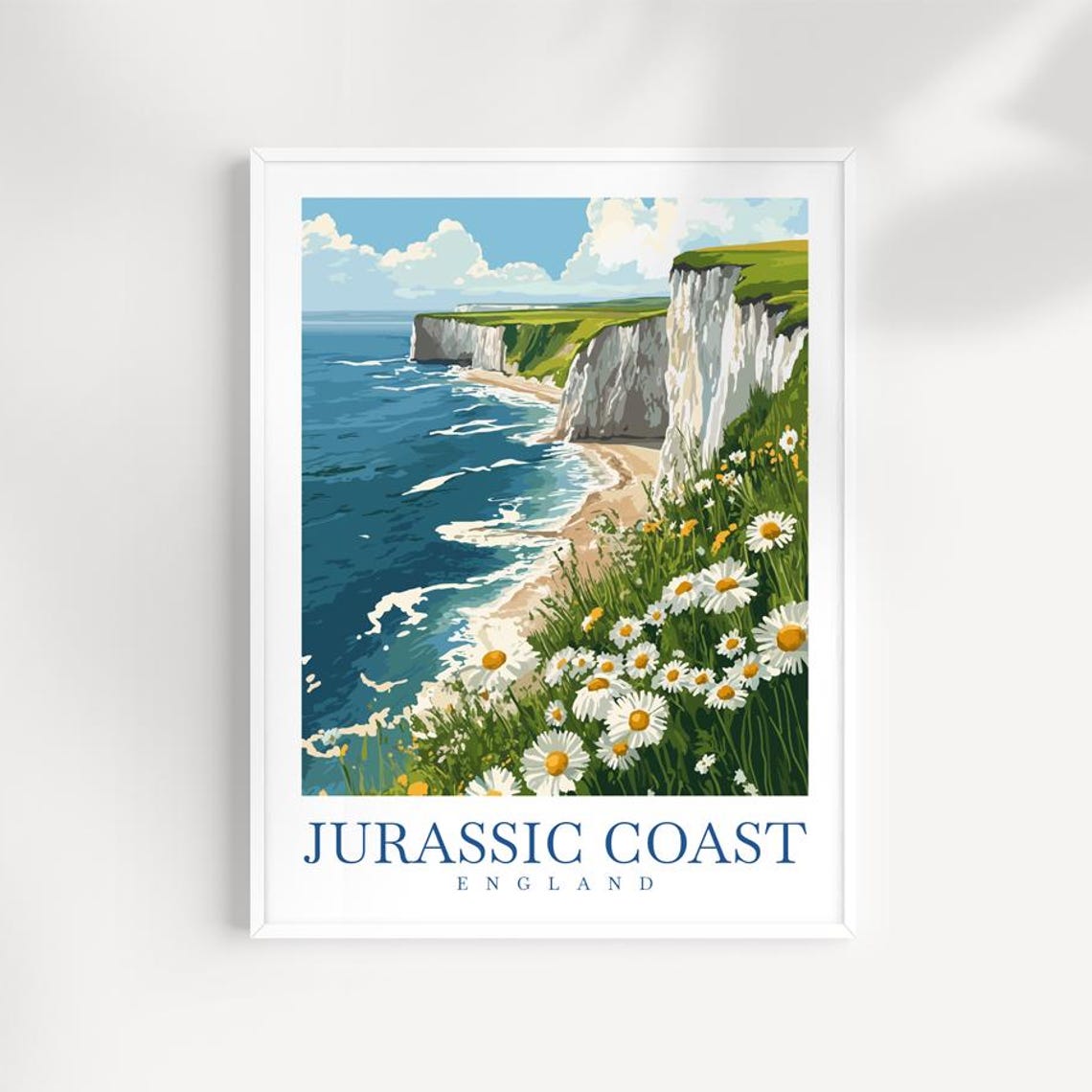 Jurassic Coast England White Chalk Cliffs Coastal Travel Poster