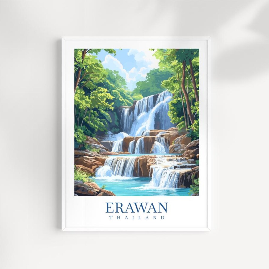 Erawan Thailand Tiered Waterfall Jungle Cascades Travel Poster