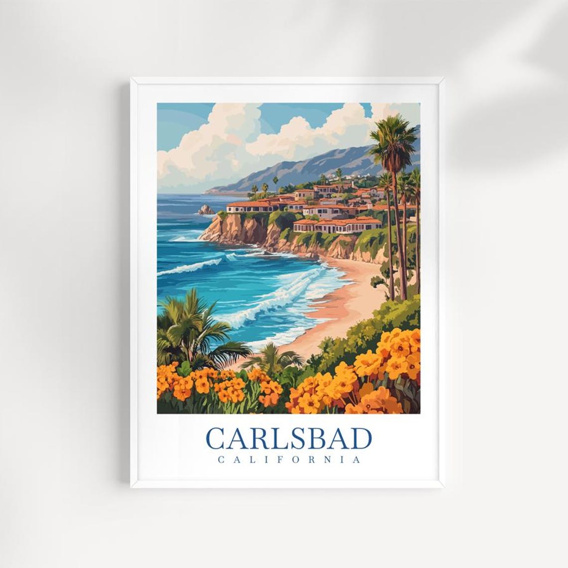 Carlsbad California Cliffside Village Ocean View Illustrated Poster