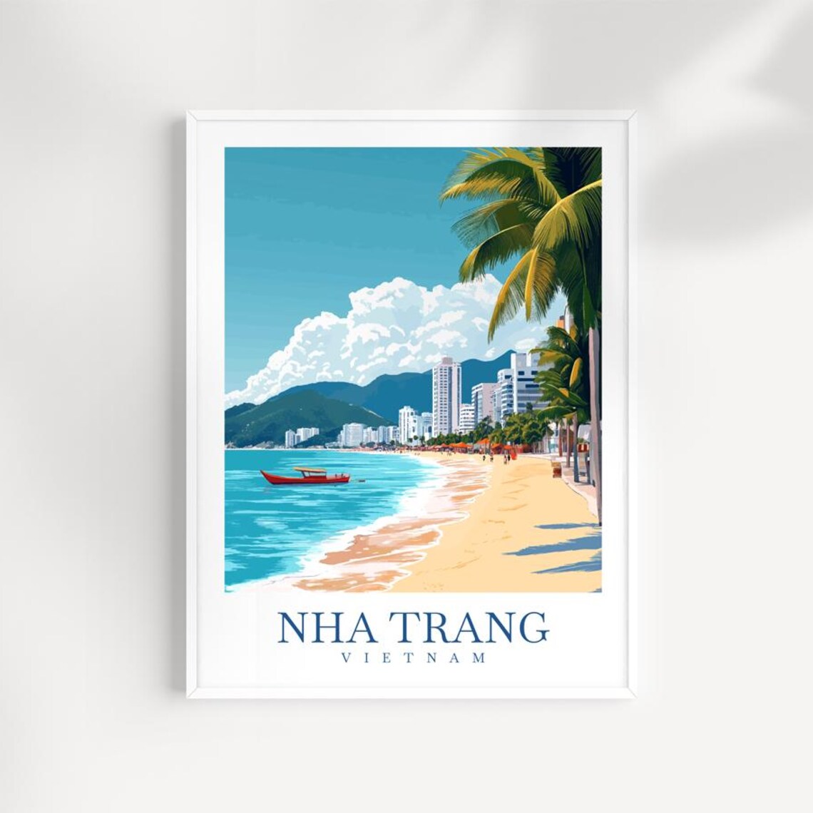 Golden Nha Trang Vietnam Palm Beach City Shoreline Travel Poster